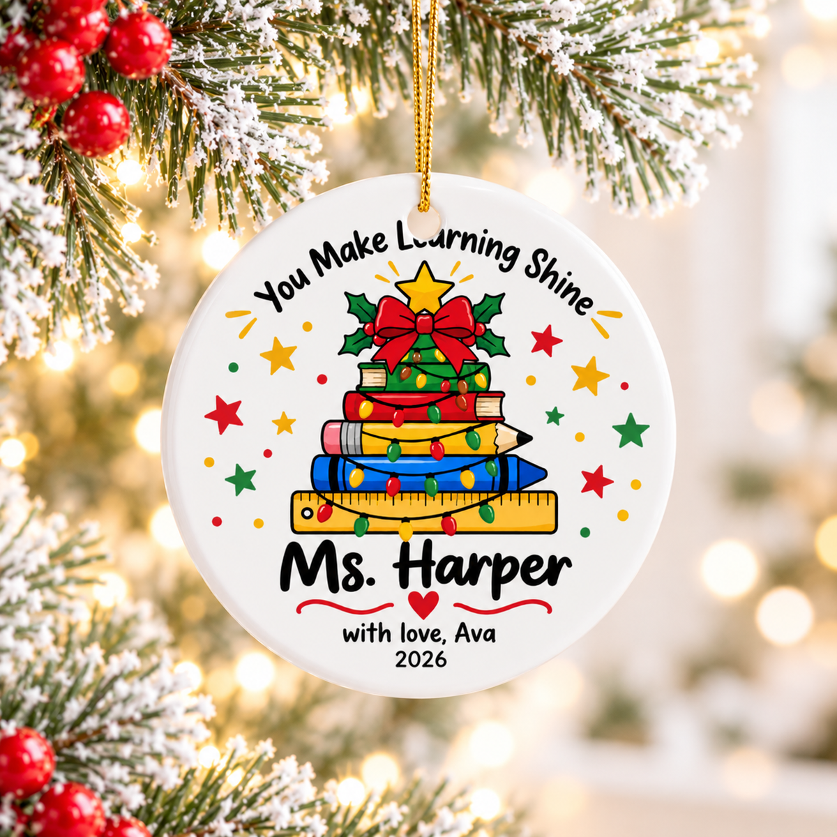 Personalized Teacher Christmas Ornament, Ms. Harper Holiday Keepsake, Teacher Appreciation Gift from Student, Classroom Christmas Decor 2026