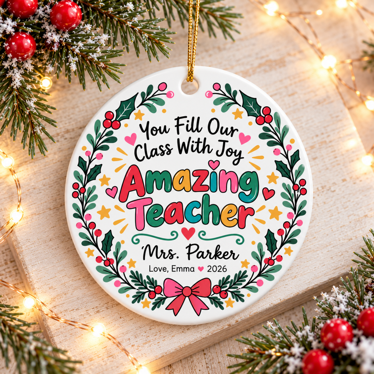 Personalized Amazing Teacher Christmas Ornament, Custom Teacher Name Gift, Teacher Appreciation Keepsake, Classroom Holiday Decor 2026