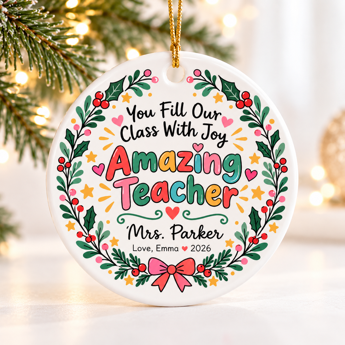 Personalized Amazing Teacher Christmas Ornament, Custom Teacher Name Gift, Teacher Appreciation Keepsake, Classroom Holiday Decor 2026