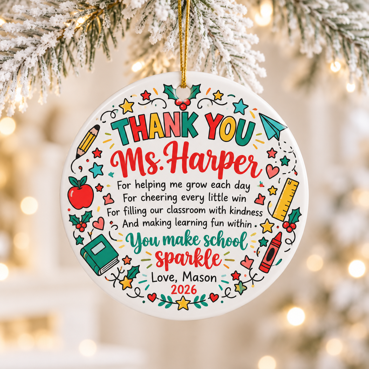 Personalized Thank You Teacher Christmas Ornament, Custom Teacher Name Gift, Teacher Appreciation Keepsake, Holiday Decor 2026