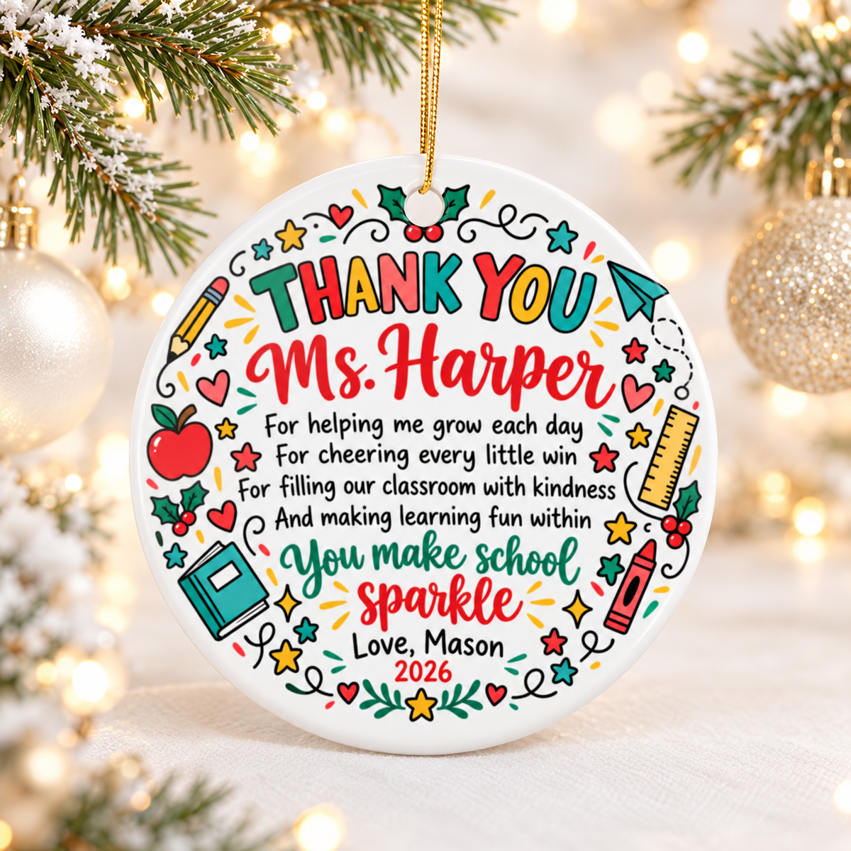 Personalized Thank You Teacher Christmas Ornament, Custom Teacher Name Gift, Teacher Appreciation Keepsake, Holiday Decor 2026