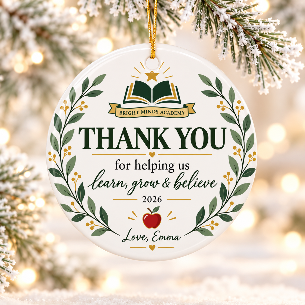 Personalized School Christmas Ornament, Bright Minds Academy Keepsake, Custom School Name Gift, Teacher and Staff Appreciation Decor 2026