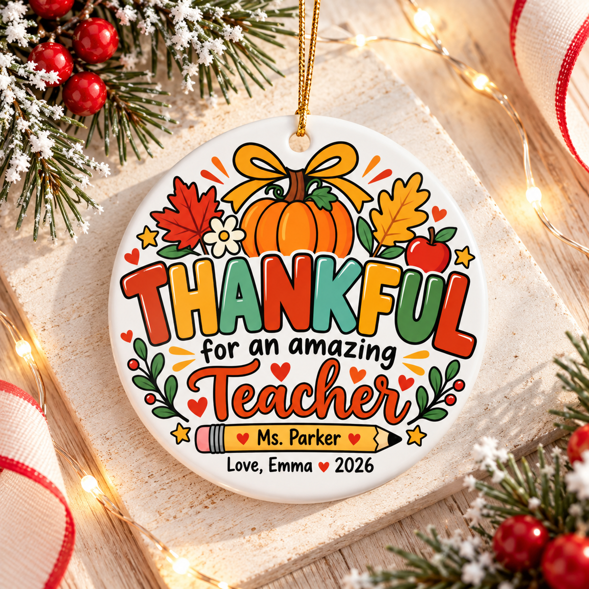 Personalized Thankful Teacher Ornament, Custom Ms. Parker Keepsake, Teacher Appreciation Gift, Fall Classroom Decor 2026
