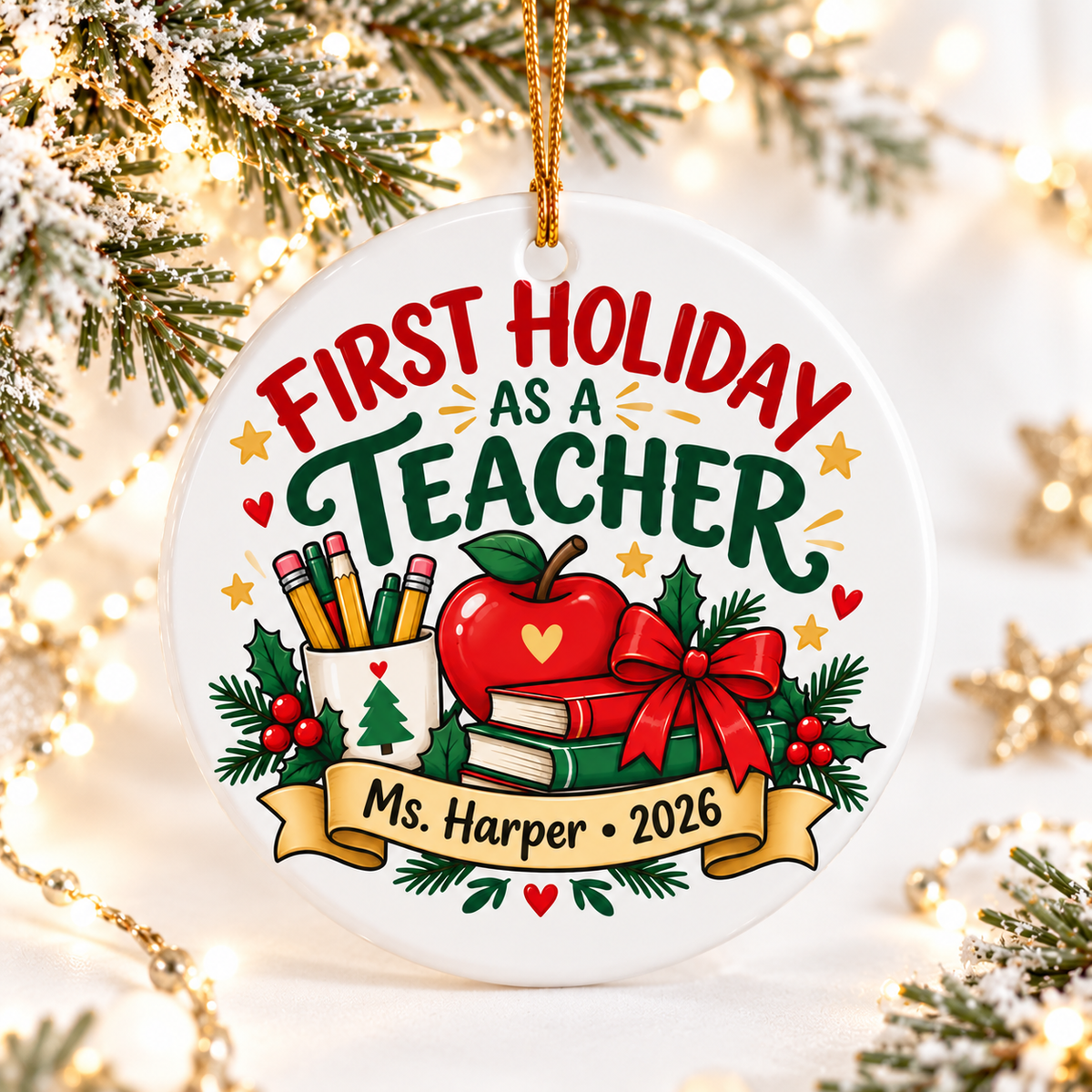 Personalized First Holiday as a Teacher Ornament, New Teacher Christmas Gift, First Year Teaching Keepsake, Custom Educator Gift 2026