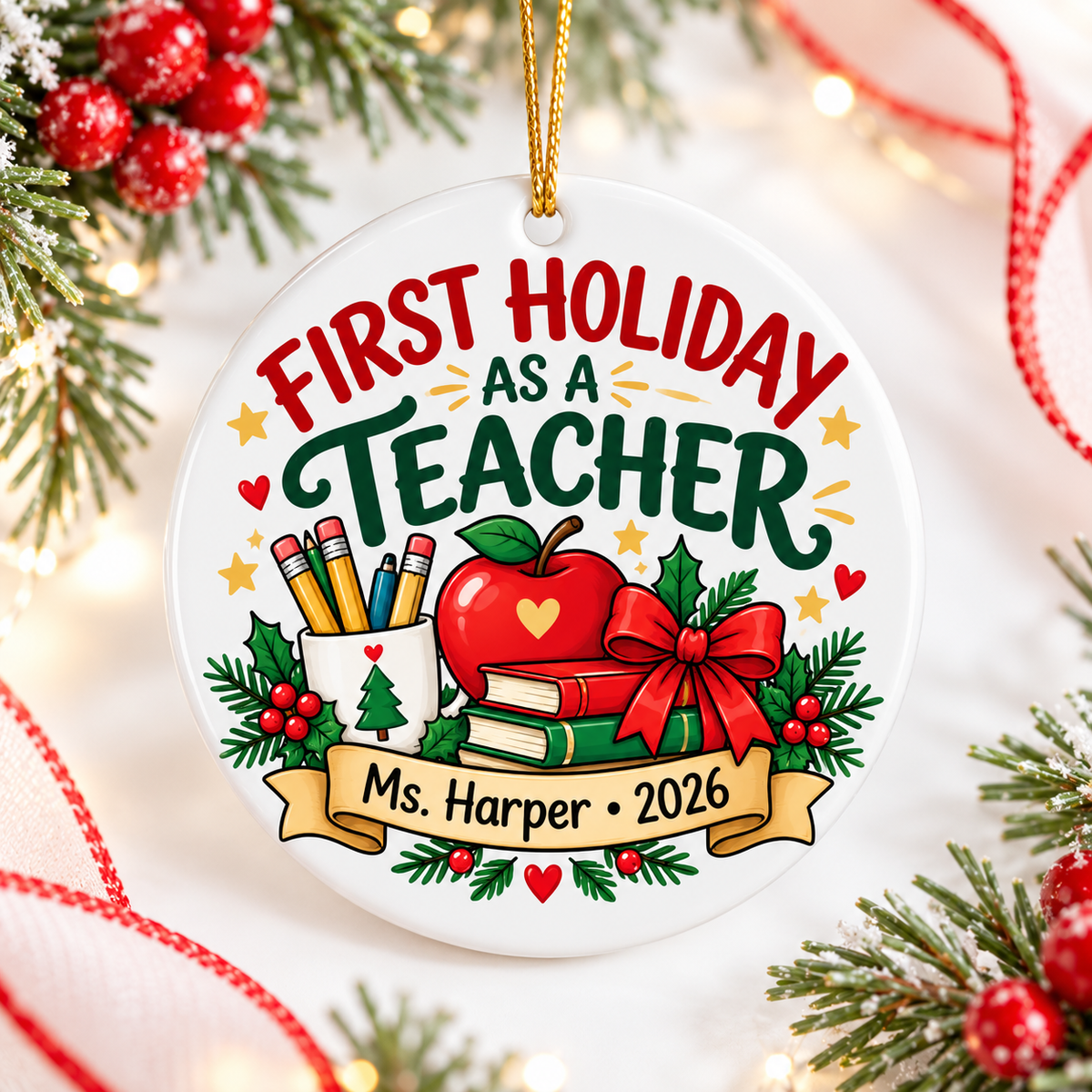 Personalized First Holiday as a Teacher Ornament, New Teacher Christmas Gift, First Year Teaching Keepsake, Custom Educator Gift 2026