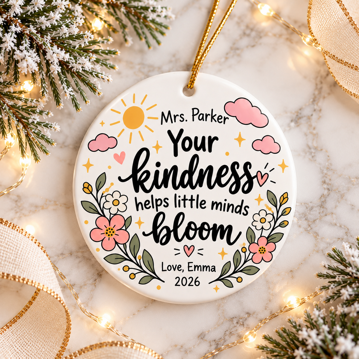 Personalized Floral Teacher Ornament, Your Kindness Helps Little Minds Bloom, Custom Teacher Christmas Gift, Appreciation Keepsake 2026