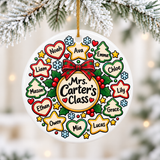Personalized Teacher Christmas Ornament with Student Names, Festive Class Wreath Keepsake, Holiday Thank You Gift from Students to Teacher