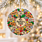 Personalized Teacher Christmas Ornament with Class Names, Apple and Pencil Design, Holiday Appreciation Gift from Students, School Keepsake