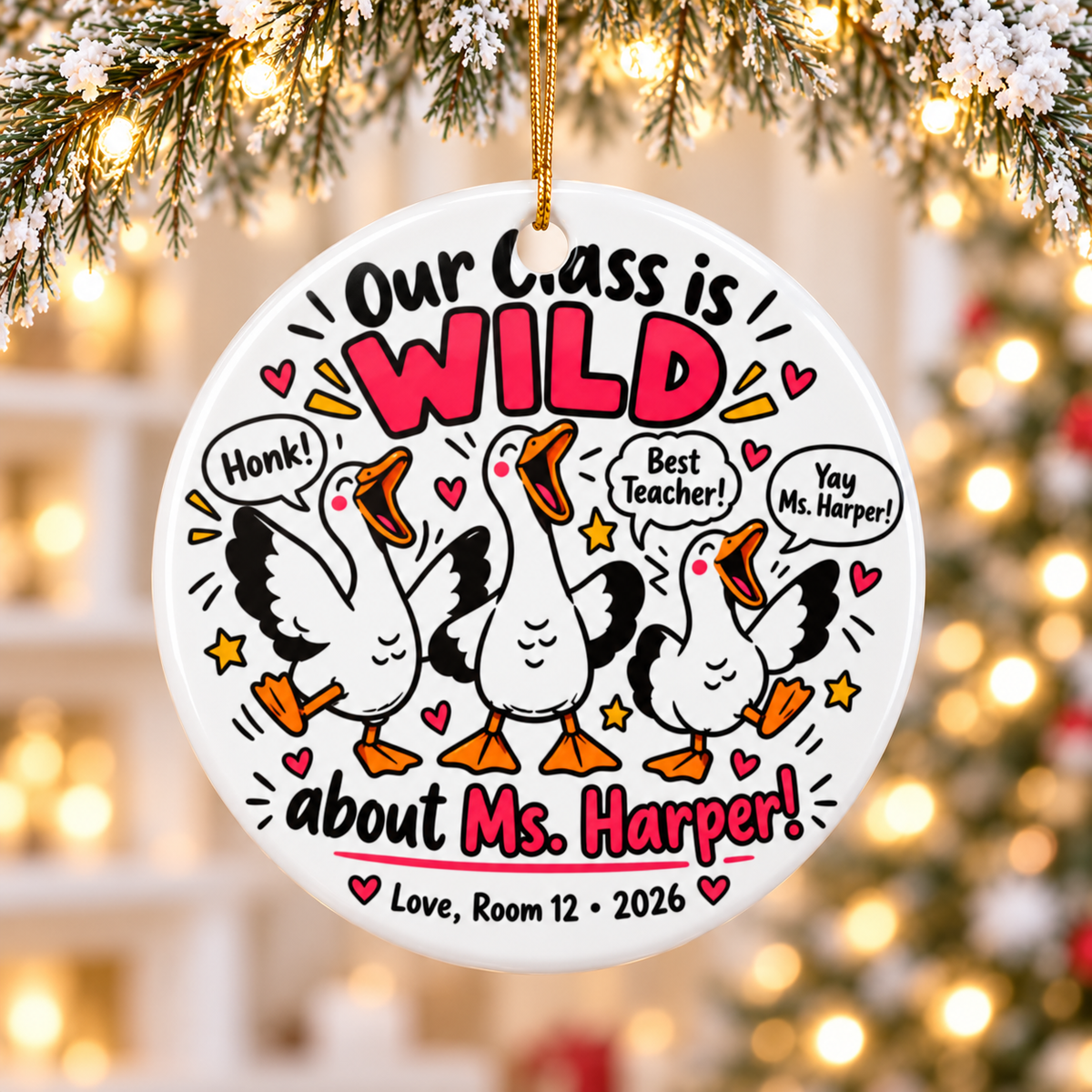 Funny Teacher Christmas Ornament, Our Class Is Wild Goose Design, Personalized Holiday Gift from Students, Classroom Name and Year Keepsake