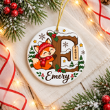 Personalized Fox Initial Christmas Ornament, Woodland Animal Design with Child's Name and Year, Holiday Keepsake Gift for Boys and Girls