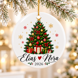 Personalized Couples Christmas Ornament, Custom Names and Year with Festive Tree Design, Romantic Holiday Keepsake Gift for Your Partner