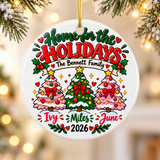 Personalized Family Christmas Ornament 2026, Custom Surname and Three Names with Pink and Green Trees, Home for the Holidays Keepsake Gift