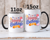 Happy Birthday to You Coffee Mug, Pink and Blue Balloons with Party Bunting, Cheerful Gift for a Sister or Best Friend's Daily Coffee Break