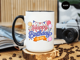 Happy Birthday to You Coffee Mug, Pink and Blue Balloons with Party Bunting, Cheerful Gift for a Sister or Best Friend's Daily Coffee Break