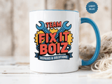 Mechanic Coffee Mug, Team Fix It Boiz Wrench and Gear Design, Handyman Gift for Dad or a Repair Crew Coworker, Workshop Coffee Break Cup