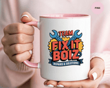 Mechanic Coffee Mug, Team Fix It Boiz Wrench and Gear Design, Handyman Gift for Dad or a Repair Crew Coworker, Workshop Coffee Break Cup