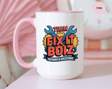 Mechanic Coffee Mug, Team Fix It Boiz Wrench and Gear Design, Handyman Gift for Dad or a Repair Crew Coworker, Workshop Coffee Break Cup