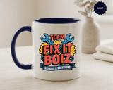 Mechanic Coffee Mug, Team Fix It Boiz Wrench and Gear Design, Handyman Gift for Dad or a Repair Crew Coworker, Workshop Coffee Break Cup