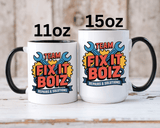 Mechanic Coffee Mug, Team Fix It Boiz Wrench and Gear Design, Handyman Gift for Dad or a Repair Crew Coworker, Workshop Coffee Break Cup