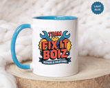 Mechanic Coffee Mug, Team Fix It Boiz Wrench and Gear Design, Handyman Gift for Dad or a Repair Crew Coworker, Workshop Coffee Break Cup
