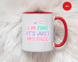 Funny Sarcastic Coffee Mug, I'm Fine It's Just My Face Pastel Quote, Sassy Birthday Gift for a Best Friend or Coworker's Office Coffee Break