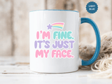 Funny Sarcastic Coffee Mug, I'm Fine It's Just My Face Pastel Quote, Sassy Birthday Gift for a Best Friend or Coworker's Office Coffee Break