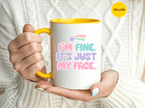 Funny Sarcastic Coffee Mug, I'm Fine It's Just My Face Pastel Quote, Sassy Birthday Gift for a Best Friend or Coworker's Office Coffee Break