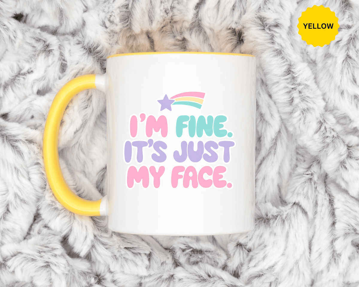Funny Sarcastic Coffee Mug, I'm Fine It's Just My Face Pastel Quote, Sassy Birthday Gift for a Best Friend or Coworker's Office Coffee Break