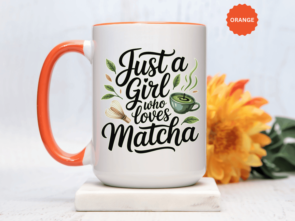 Matcha Lover Mug, Just a Girl Who Loves Matcha Quote, Green Tea and Whisk Design, Birthday Gift for a Friend Who Enjoys Cozy Morning Rituals