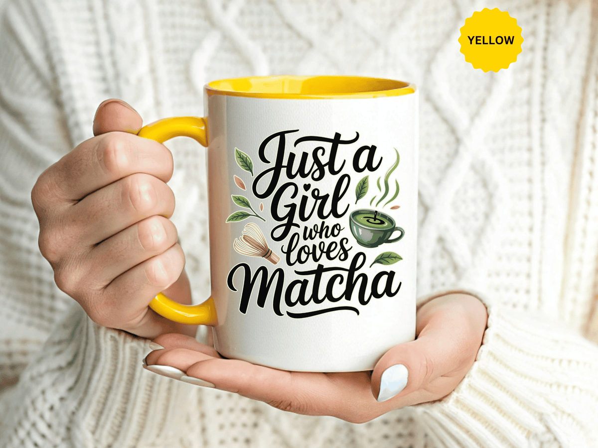 Matcha Lover Mug, Just a Girl Who Loves Matcha Quote, Green Tea and Whisk Design, Birthday Gift for a Friend Who Enjoys Cozy Morning Rituals