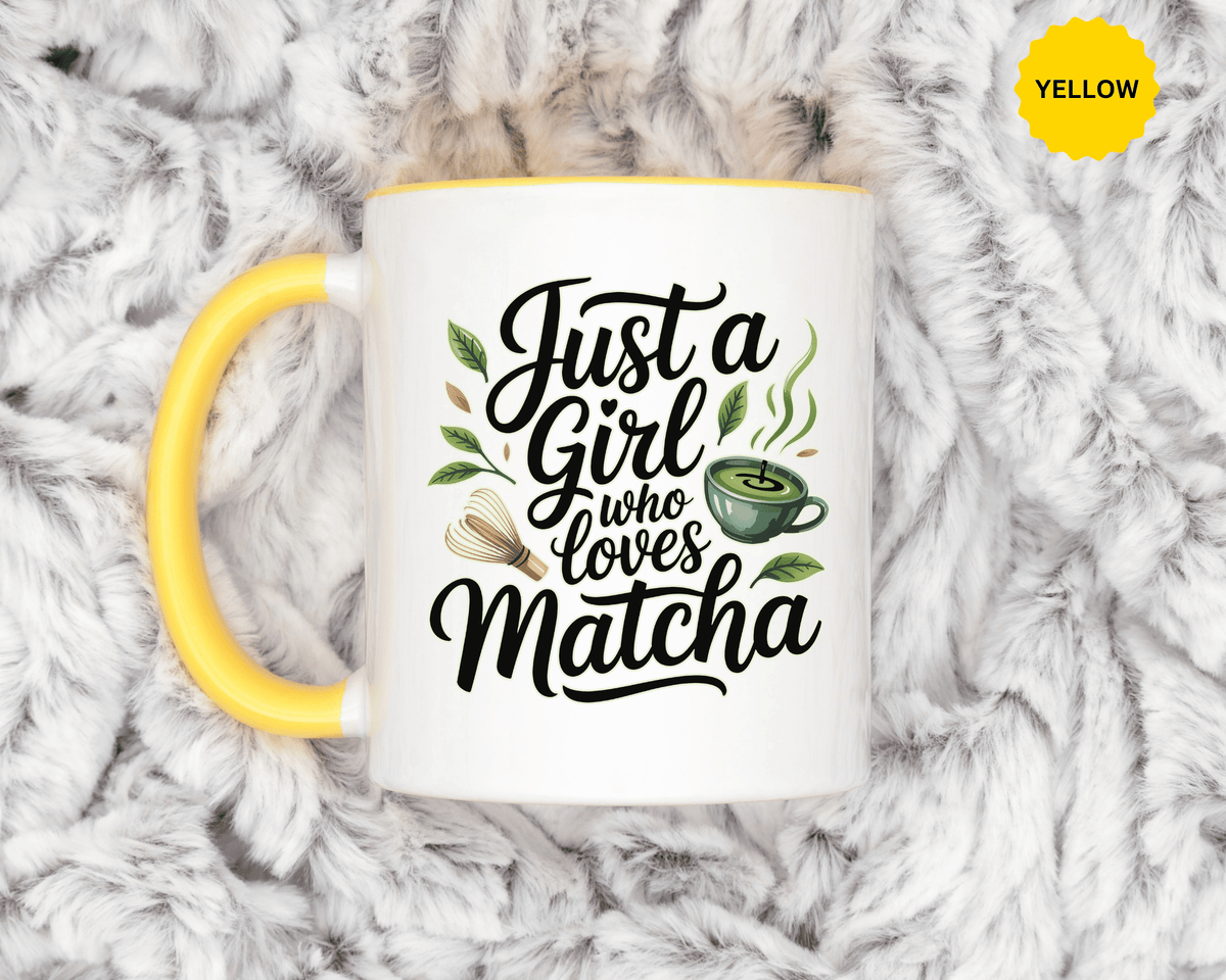 Matcha Lover Mug, Just a Girl Who Loves Matcha Quote, Green Tea and Whisk Design, Birthday Gift for a Friend Who Enjoys Cozy Morning Rituals