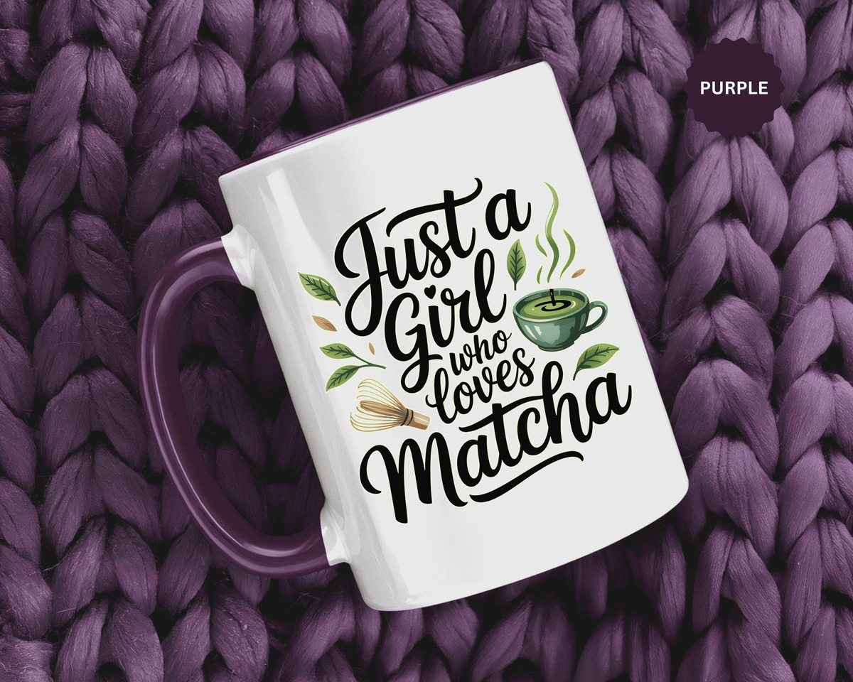 Matcha Lover Mug, Just a Girl Who Loves Matcha Quote, Green Tea and Whisk Design, Birthday Gift for a Friend Who Enjoys Cozy Morning Rituals