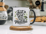 Matcha Lover Mug, Just a Girl Who Loves Matcha Quote, Green Tea and Whisk Design, Birthday Gift for a Friend Who Enjoys Cozy Morning Rituals