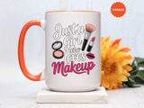 Makeup Lover Coffee Mug, Just a Girl Who Loves Makeup Quote, Lipstick and Brush Design, Birthday Gift for Beauty Enthusiast or Makeup Artist