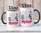 Makeup Lover Coffee Mug, Just a Girl Who Loves Makeup Quote, Lipstick and Brush Design, Birthday Gift for Beauty Enthusiast or Makeup Artist