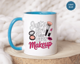Makeup Lover Coffee Mug, Just a Girl Who Loves Makeup Quote, Lipstick and Brush Design, Birthday Gift for Beauty Enthusiast or Makeup Artist