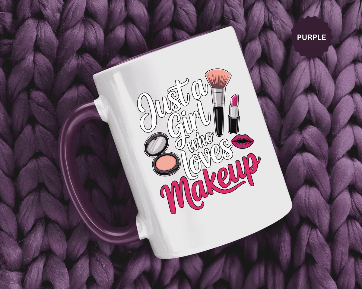 Makeup Lover Coffee Mug, Just a Girl Who Loves Makeup Quote, Lipstick and Brush Design, Birthday Gift for Beauty Enthusiast or Makeup Artist