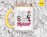 Makeup Lover Coffee Mug, Just a Girl Who Loves Makeup Quote, Lipstick and Brush Design, Birthday Gift for Beauty Enthusiast or Makeup Artist