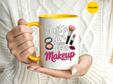 Makeup Lover Coffee Mug, Just a Girl Who Loves Makeup Quote, Lipstick and Brush Design, Birthday Gift for Beauty Enthusiast or Makeup Artist