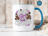 Chocolate Lover Coffee Mug, Just a Girl Who Loves Chocolate Quote, Purple Hearts and Cocoa Design, Sweet Birthday Gift for a Best Friend