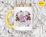Chocolate Lover Coffee Mug, Just a Girl Who Loves Chocolate Quote, Purple Hearts and Cocoa Design, Sweet Birthday Gift for a Best Friend
