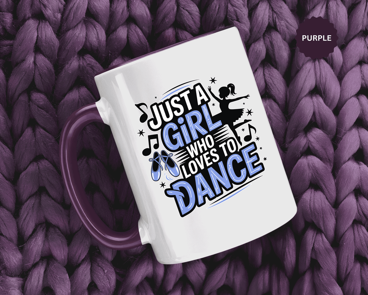 Dance Lover Coffee Mug, Just a Girl Who Loves to Dance Quote, Blue Ballet Shoes and Ballerina Design, Recital Gift for a Daughter or Teacher