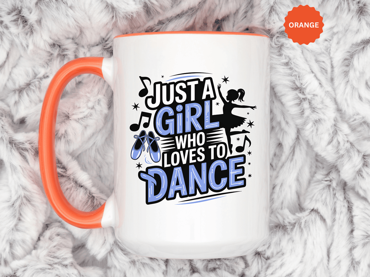 Dance Lover Coffee Mug, Just a Girl Who Loves to Dance Quote, Blue Ballet Shoes and Ballerina Design, Recital Gift for a Daughter or Teacher
