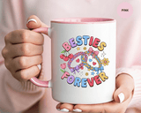 Best Friends Coffee Mug, Besties Forever Friendship Bracelet Design, Colorful Birthday Gift for a Best Friend or Long Distance Coffee Buddy