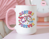 Best Friends Coffee Mug, Besties Forever Friendship Bracelet Design, Colorful Birthday Gift for a Best Friend or Long Distance Coffee Buddy