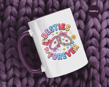 Best Friends Coffee Mug, Besties Forever Friendship Bracelet Design, Colorful Birthday Gift for a Best Friend or Long Distance Coffee Buddy