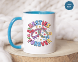 Best Friends Coffee Mug, Besties Forever Friendship Bracelet Design, Colorful Birthday Gift for a Best Friend or Long Distance Coffee Buddy