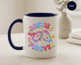 Best Friends Coffee Mug, Besties Forever Friendship Bracelet Design, Colorful Birthday Gift for a Best Friend or Long Distance Coffee Buddy