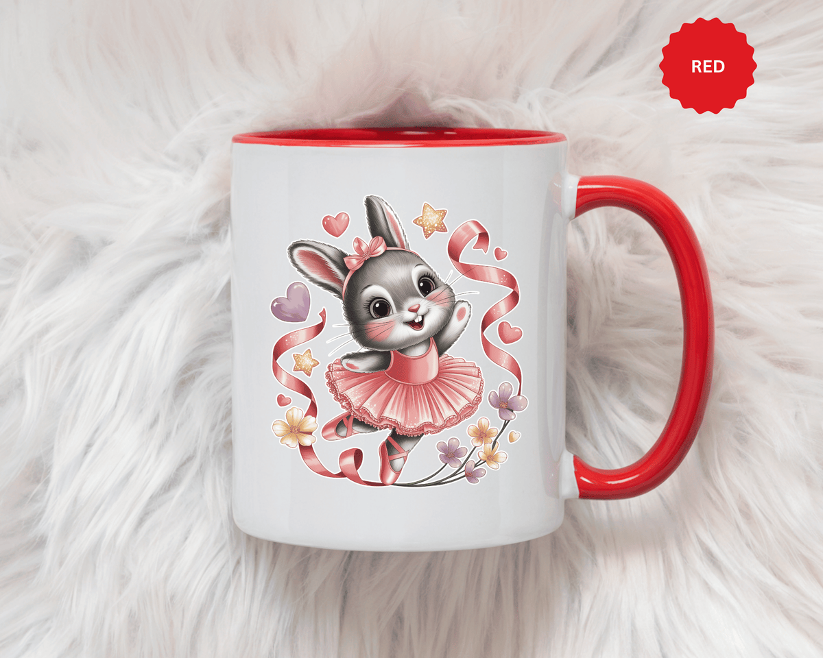 Ballerina Bunny Mug, Rabbit in a Pink Tutu with Flowers and Ribbons, Ballet Recital Gift for a Daughter or Dance Lover's Birthday Surprise