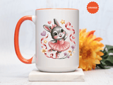 Ballerina Bunny Mug, Rabbit in a Pink Tutu with Flowers and Ribbons, Ballet Recital Gift for a Daughter or Dance Lover's Birthday Surprise